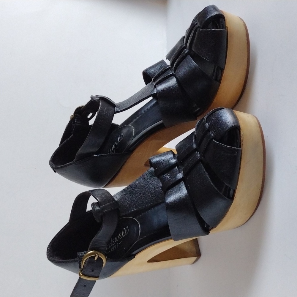 Madewell Black T Strap Leather  Platform Heels 7.5